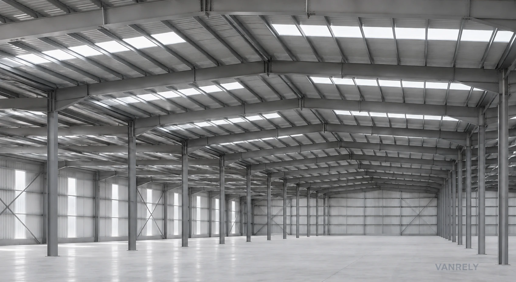 Illustrative steel building interior