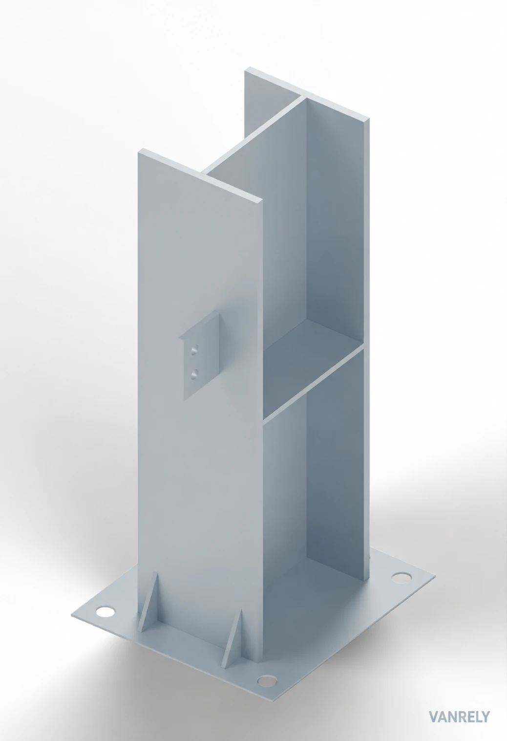 H-section steel column with connection details and a base plate