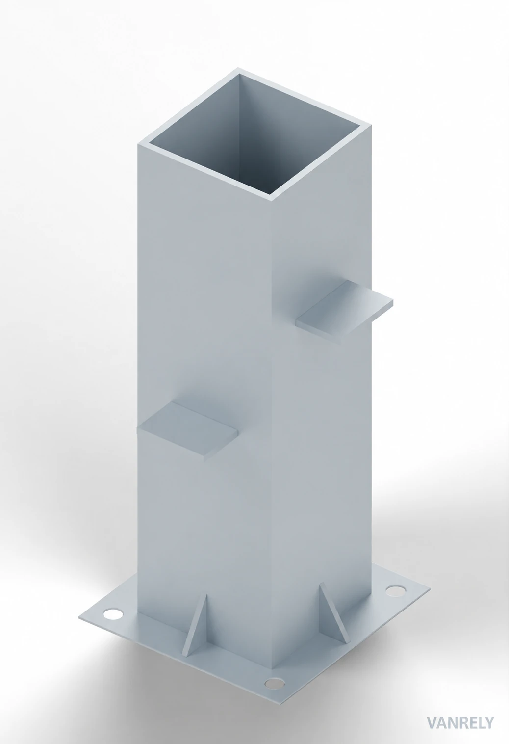 Box-section steel column with connection plates and a base plate