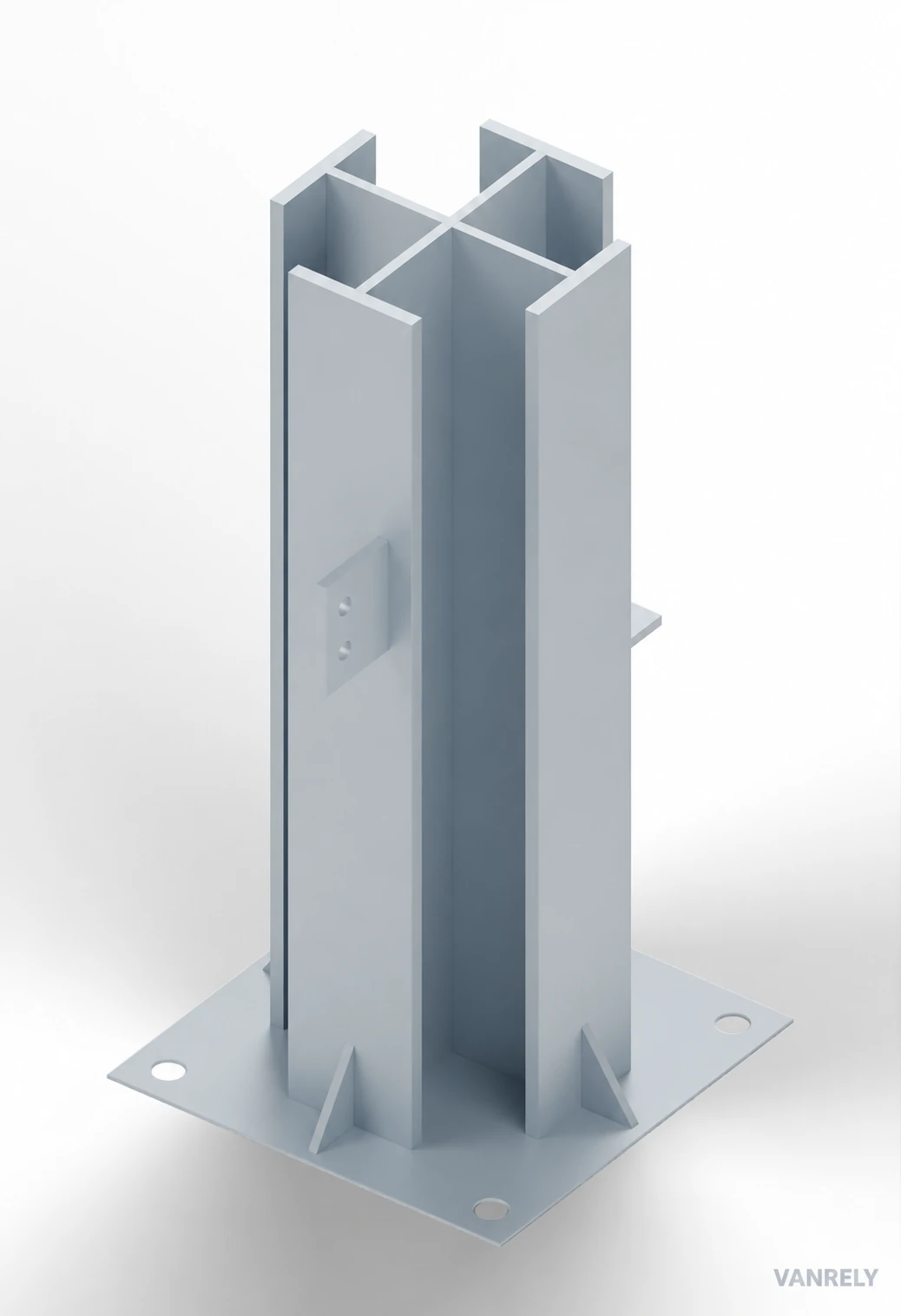 Cruciform steel column with a base plate