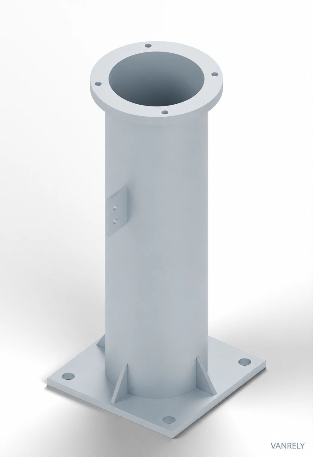 Tubular steel column with a flanged end and a base plate